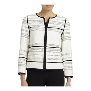 Lafayette 148 New York Nola Contrast Seam Jacket Size XL Raffia Cream & Black
